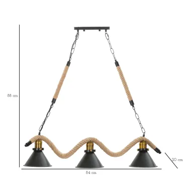 Lampa wisząca CUP/ROPE 3-punktowa 84x20x88 cm